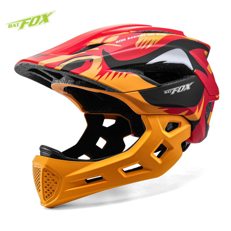Mountain Biking Helmet Kids - BATFOX เด็กหมวกกันน็อคจักรยานแบบเต็มหน้าหมวกกันน็อคขี่จักรยานที่ถอดออกได้เด็กเยาวชนกีฬาอย่างปลอดภัยป้องกันติดตั้งหมวกกันน็อคจักรยาน MTB