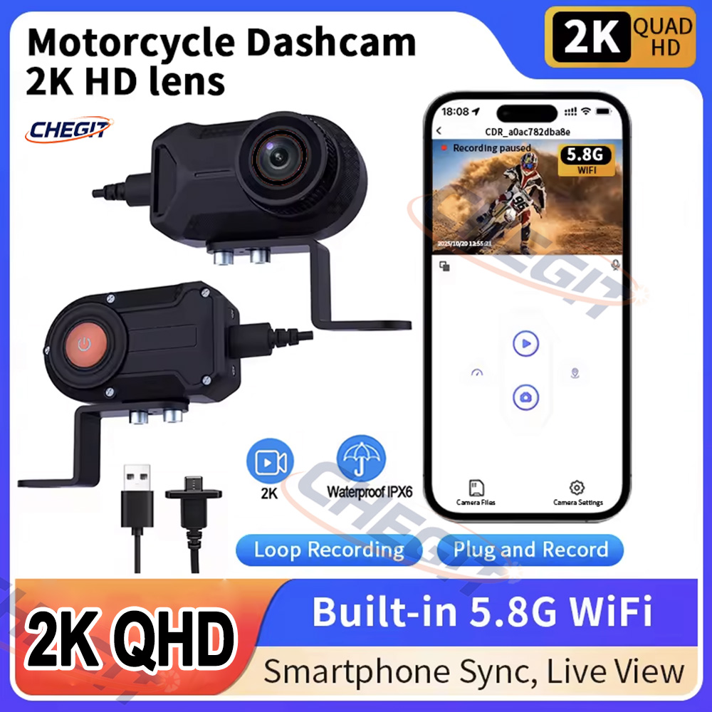 Mountain Biking Videos - กล้องบันทึกภาพมอเตอร์ไซค์ 2K HD WiFi พร้อมกล้องกันน้ำ IP66