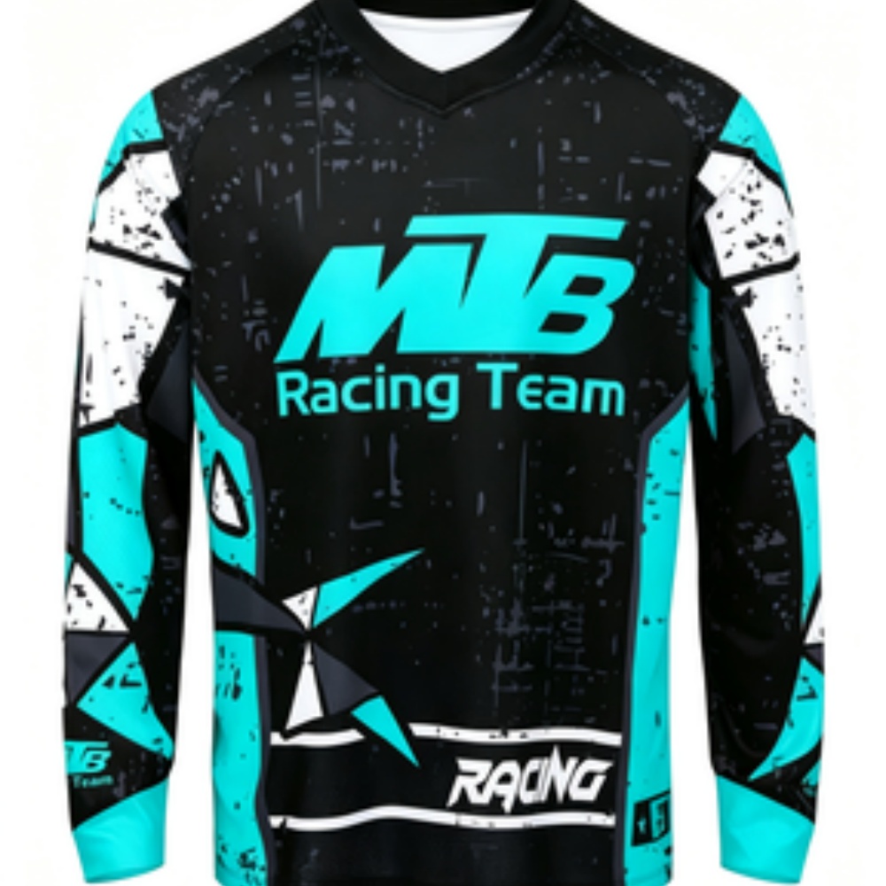 Mountain Biking Shop - เสื้อกีฬาแขนยาวทีม ผ้าระบายอากาศ แห้งเร็ว สำหรับปั่นจักรยานเสือภูเขาและสวมใส่ลำลอง ดีไซน์พิมพ์ลายทันสมัย
